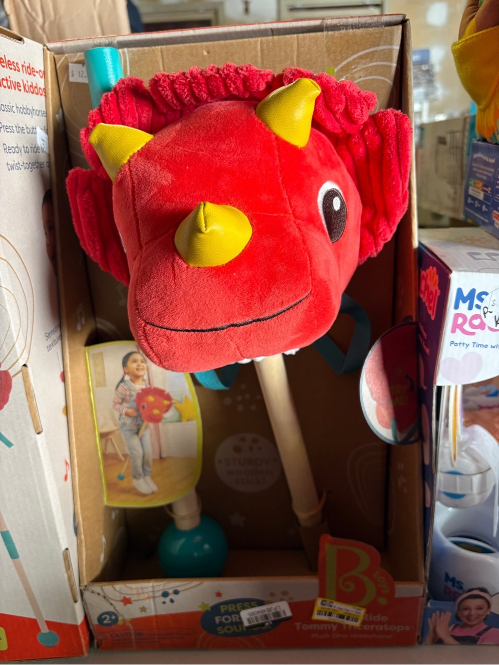Nwt Plush Red Triceratops Stick Ride-On Toy for Kids